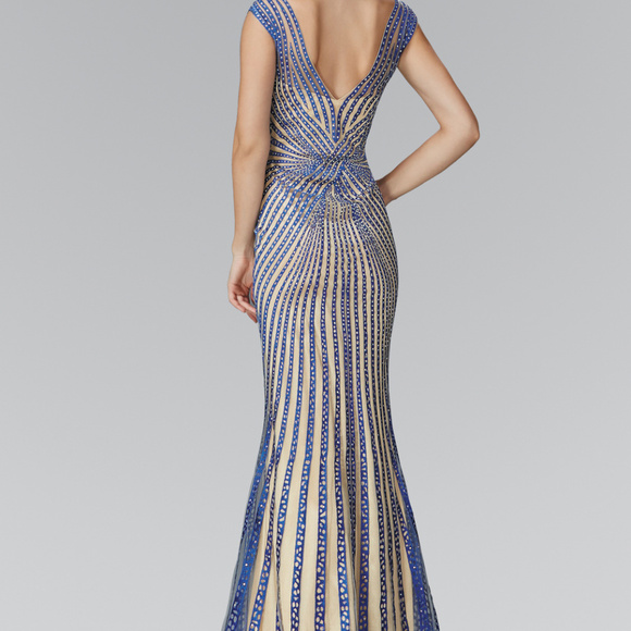 V-Neck Floor Length Dress with Rhinestone GL2053 - Picture 2 of 3